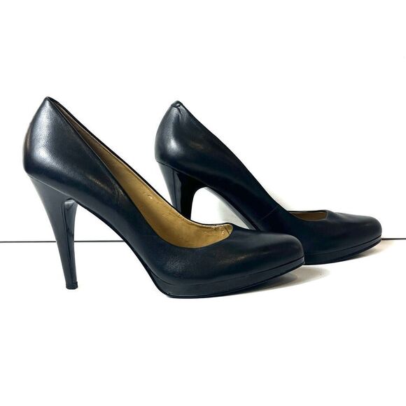 Nine West Women Sz 9M Classic Black Leather Pump Stiletto Heels Platform Slip On - Picture 2 of 11
